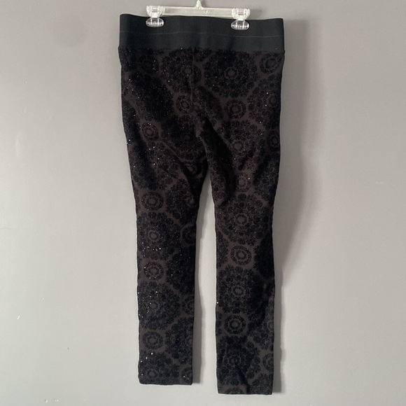 Y2K ONE 5 One Black Velvet Shimmer Leggings Stretchy Waist Size M Holiday Glam - Picture 7 of 13
